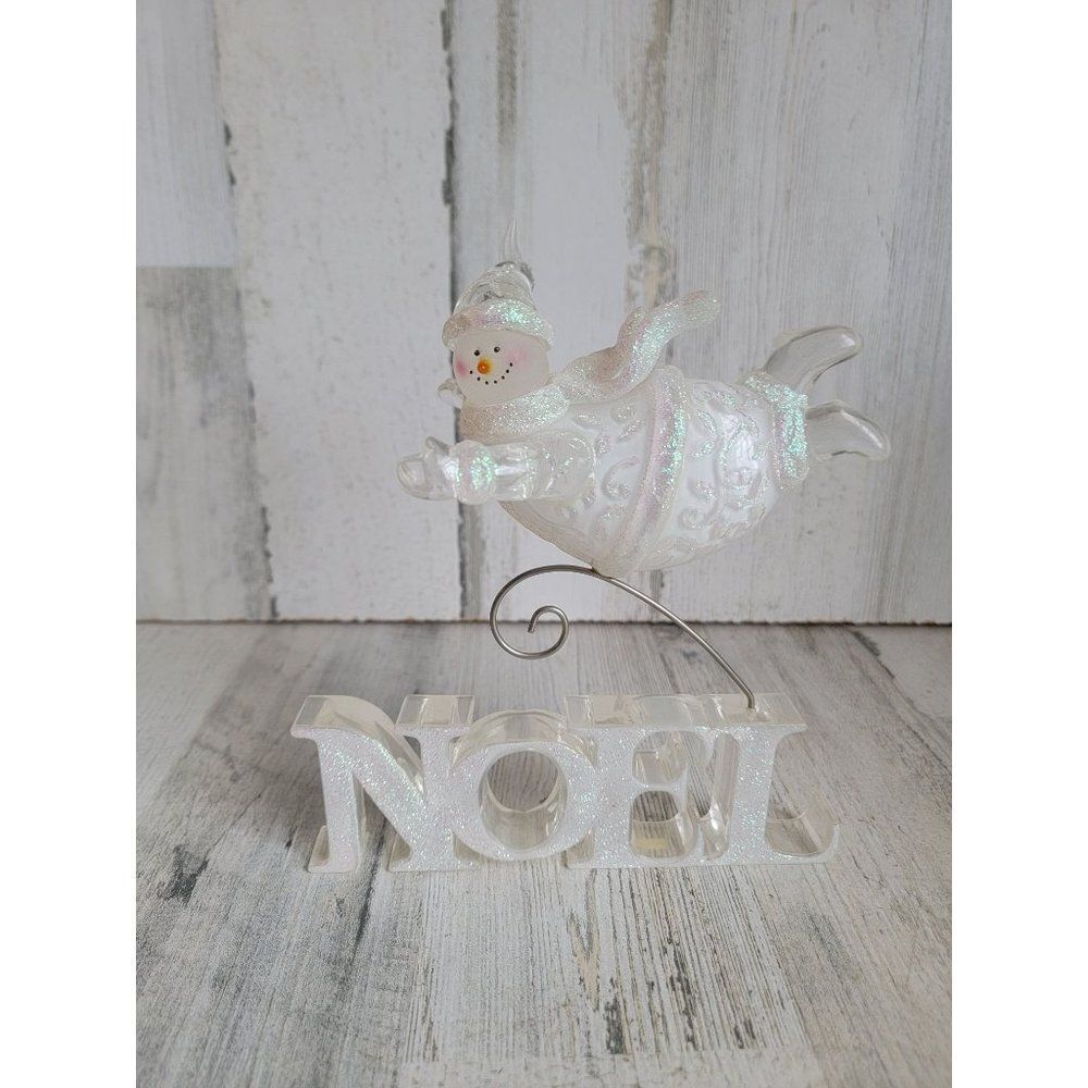 Noel white snowman flying glitter Xmas figure home decor